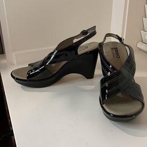 Bravo Browns Black Patent Leather Wedge Sandals